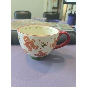 Sleigh Bell Bistro Footed Mug Cup Gingerbread Candy Canes Holly Christmas